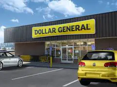 A dollar general store with cars parked in front.