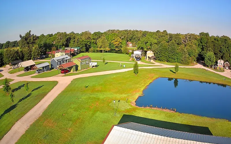 A view of a farm from above.